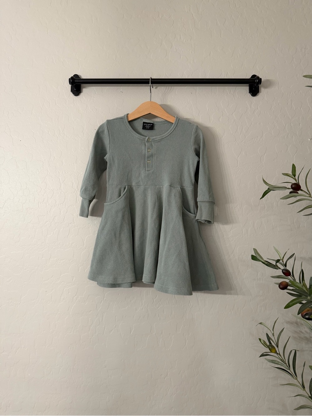 Little Bipsy Sage Green Long-Sleeve ribbed Twirl Dress